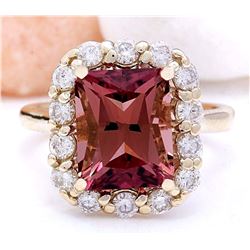 6.60 CTW Natural Tourmaline 18K Solid Yellow Gold Diamond Ring