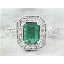 2.00 CTW Emerald 18K White Gold Diamond Ring