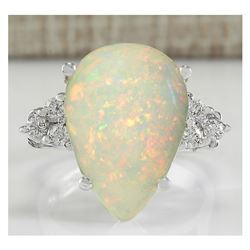4.61 CTW Natural Opal And Diamond Ring In 18K White Gold