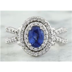 2.66 CTW Sapphire 18K White Gold Diamond Ring