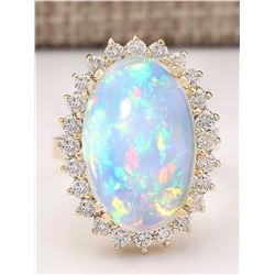 9.18 CTW Natural Opal And Diamond Ring In 18K Yellow Gold
