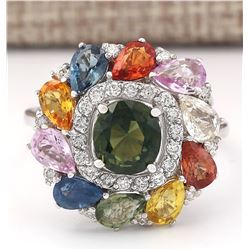 8.91 CTW Natural Sapphire And Diamond Ring In 18K White Gold