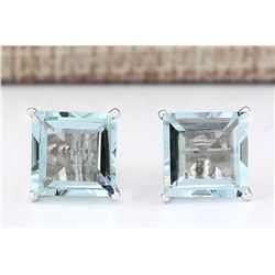 6.93 CTW Natural Aquamarine Earrings 18K Solid White Gold