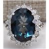 Image 1 : 10.11CTW Natural London Blue Topaz And Diamond Ring In14K Solid White Gold