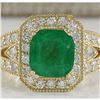 Image 1 : 3.84 CTW Natural Emerald And Diamond Ring 18K Solid Yellow Gold