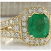 Image 2 : 3.84 CTW Natural Emerald And Diamond Ring 18K Solid Yellow Gold