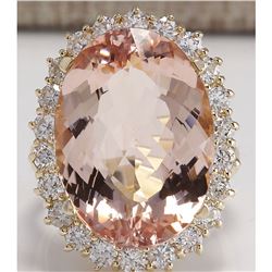 17.14 CTW Natural Morganite And Diamond Ring In 18K Solid Yellow Gold