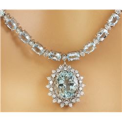 32.04 CTW Aquamarine 18K White Gold Diamond necklace