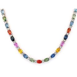 35.20 CTW Natural Ceylon Sapphire And Diamond Necklace In 14k White Gold