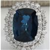 Image 1 : 14.32CTW Natural London Blue Topaz And Diamond Ring In18K Solid White Gold