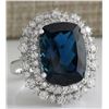 Image 2 : 14.32CTW Natural London Blue Topaz And Diamond Ring In18K Solid White Gold