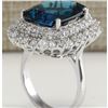 Image 3 : 14.32CTW Natural London Blue Topaz And Diamond Ring In18K Solid White Gold