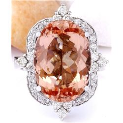 10.91 CTW Natural Morganite 18K Solid White Gold Diamond Ring
