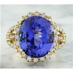 20.15 CTW Tanzanite 18K Yellow Gold Diamond Ring