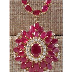 35.62 CTW Natural African Ruby And Diamond Necklace In 14K Yellow Gold