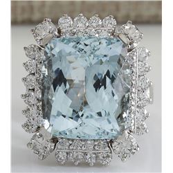 16.54 CTW Natural Aquamarine And Diamond Ring In 18K Solid White Gold