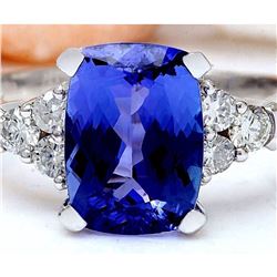3.49 CTW Natural Tanzanite 18K Solid White Gold Diamond Ring
