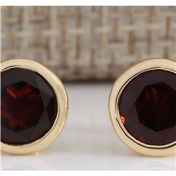3.00 CTW Natural Red Garnet Earrings 18K Solid Yellow Gold