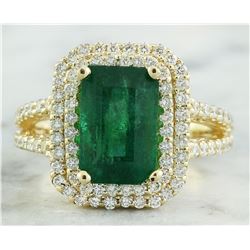 4.42 CTW Emerald 18K Yellow Gold Diamond Ring