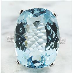 14.35 CTW Aquamarine 14K White Gold Diamond Ring