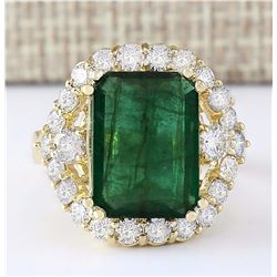 6.40 CTW Natural Emerald And Diamond Ring In 18K Yellow Gold