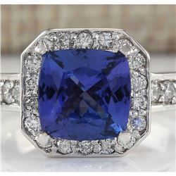 3.75 CTW Natural Tanzanite And Diamond Ring In 18K White Gold