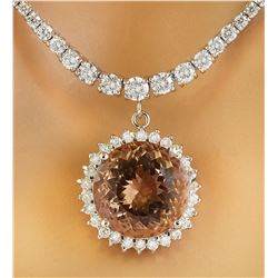 17.14 CTW Morganite 14K White Gold Diamond Necklace