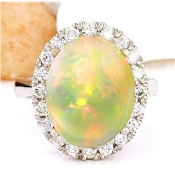 7.50 CTW Natural Opal 18K Solid White Gold Diamond Ring