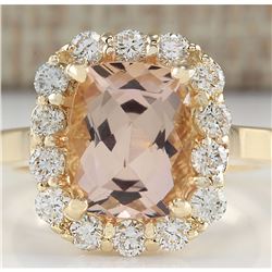 3.75 CTW Natural Morganite And Diamond Ring 18K Solid Yellow Gold