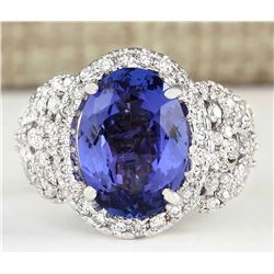 7.60 CTW Natural Blue Tanzanite And Diamond Ring 18K Solid White Gold