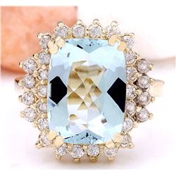 6.10 CTW Natural Aquamarine 18K Solid Yellow Gold Diamond Ring