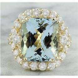 9.20 CTW Aquamarine 18K Yellow Gold Diamond Ring