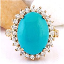 9.95 CTW Natural Turquoise 18K Solid Rose Gold Diamond Ring