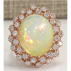 8.11 CTW Natural Opal And Diamond Ring In 18K Rose Gold