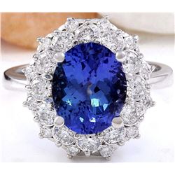 5.31 CTW Natural Tanzanite 18K Solid White Gold Diamond Ring