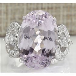 17.78 CTW Natural Pink Kunzite And Diamond Ring In 18K White Gold