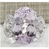 Image 1 : 17.78 CTW Natural Pink Kunzite And Diamond Ring In 18K White Gold