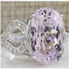 Image 2 : 17.78 CTW Natural Pink Kunzite And Diamond Ring In 18K White Gold