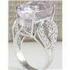 Image 3 : 17.78 CTW Natural Pink Kunzite And Diamond Ring In 18K White Gold