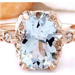 3.40 CTW Natural Aquamarine 18K Solid Rose Gold Diamond Ring