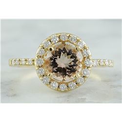 1.60 CTW Morganite 18K Yellow Gold Diamond Ring