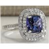Image 2 : 3.82 CTW Natural Blue Tanzanite And Diamond Ring In 18K White Gold