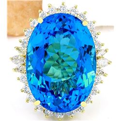 39.25 CTW Natural Topaz 18K Solid Yellow Gold Diamond Ring