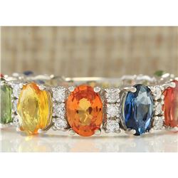 6.73 CTW Natural Sapphire And Diamond Ring In 18K White Gold