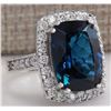 Image 2 : 13.24 CTW Natural London Blue Topaz And Diamond Ring In18K Solid White Gold