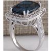 Image 3 : 13.24 CTW Natural London Blue Topaz And Diamond Ring In18K Solid White Gold