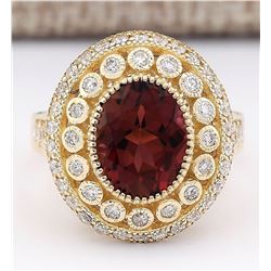 3.70 CTW Natural Pink Tourmaline And Diamond Ring 18K Solid Yellow Gold