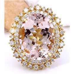 18.42 CTW Natural Morganite 18K Solid Yellow Gold Diamond Ring