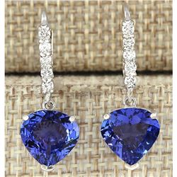 6.85 CTW Natural Tanzanite And Diamond Earrings 14k Solid White Gold