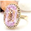 Image 2 : 19.10 CTW Natural Kunzite 14K Solid Yellow Gold Diamond Ring